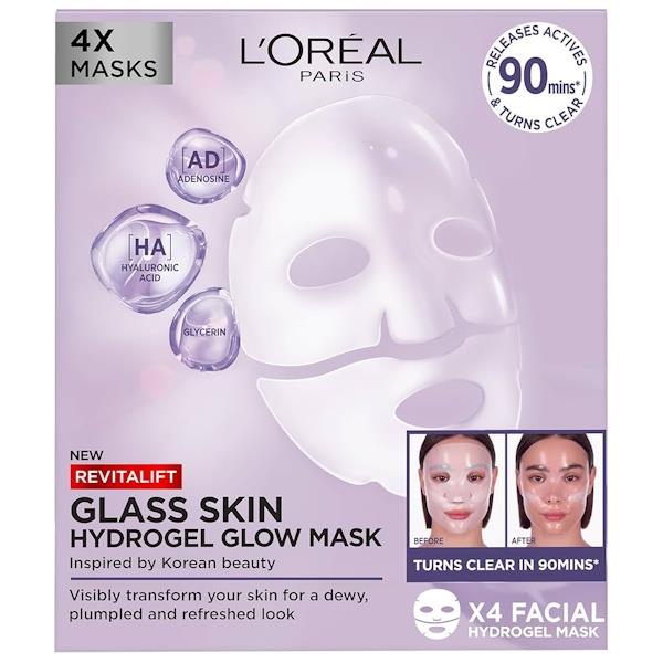 L'Oreal Revitalift Glass Skin Hydrogel Glow Mask 4 Masks