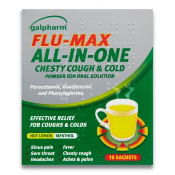 Galpharm Flu-Max All-In-One Chesty Cough & Cold 10 Hot Lemon Sachets
