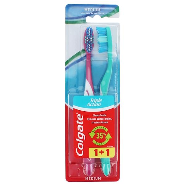 Colgate Toothbrush Triple Action Medium Twin Pack (Colours Vary)