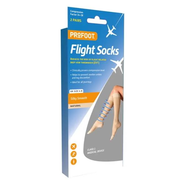Profoot Flight Socks Silky Smooth Natural UK Size 4-8 Two Pairs