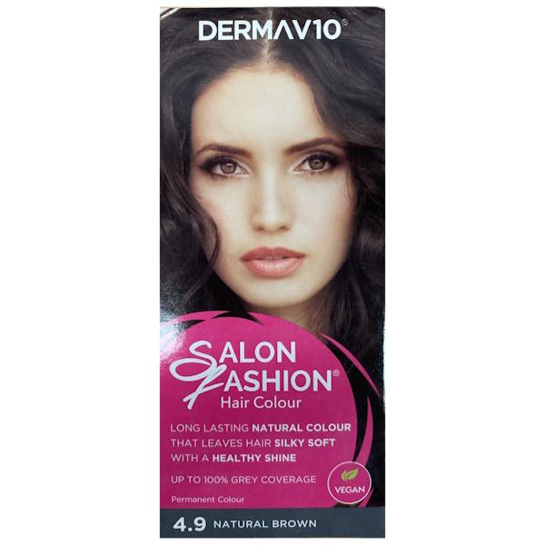 Derma V10 Salon Fashion Permanent Hair Colour 4.9 Natural Brown