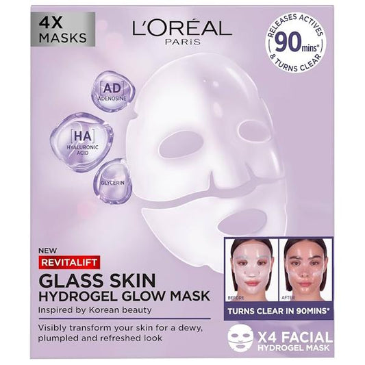 L'Oreal Revitalift Glass Skin Hydrogel Glow Mask 4 Masks