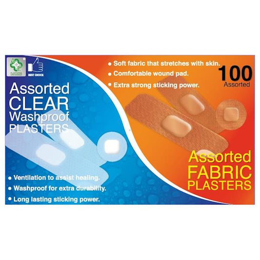 A&E Plasters 100 Washproof & Clear Assorted