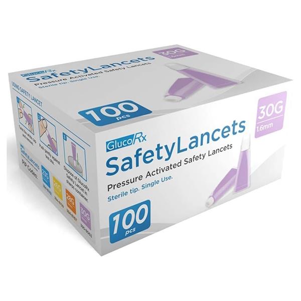 GlucoRX Safety Lancets 30G 1.6mm 100 Pack (Inc. VAT)