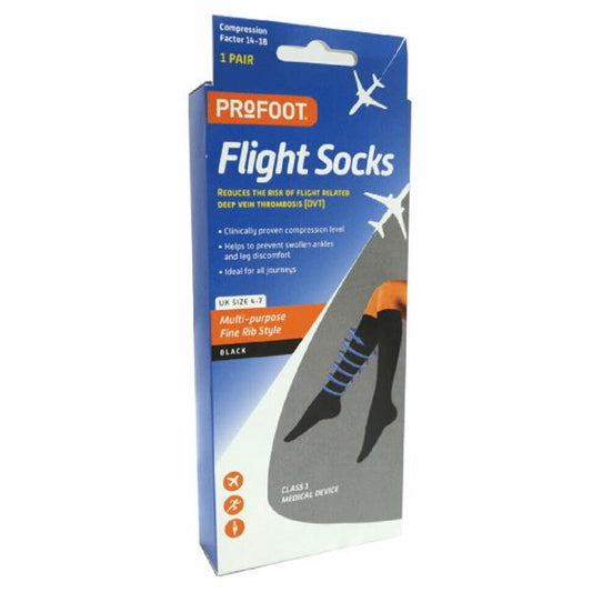 Profoot Flight Socks Fine Rib Style Black UK Size 4-7 One Pair