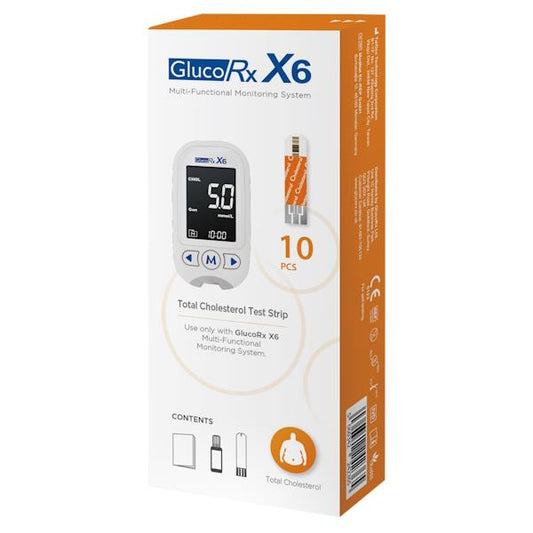 GlucoRx X6 10 Total Cholesterol Test Strips