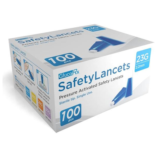 GlucoRX Safety Lancets 23G 2.2mm 100 Pack (Case of 6)