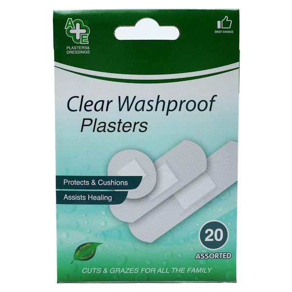 A&E Clear Washproof Plasters 20 Assorted