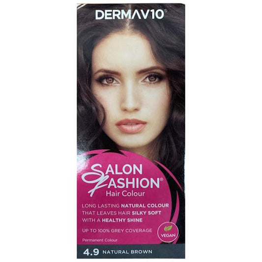 Derma V10 Salon Fashion Permanent Hair Colour 4.9 Natural Brown